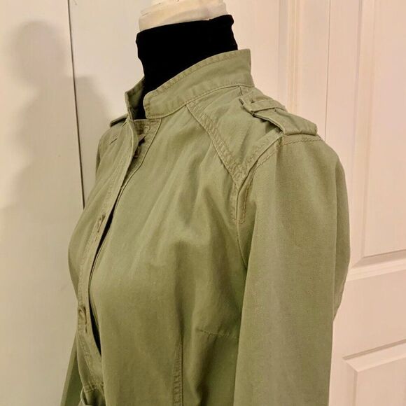 French Cuff Sage Green Button Front Cotton Belted Utility Jacket Medium - Picture 4 of 11